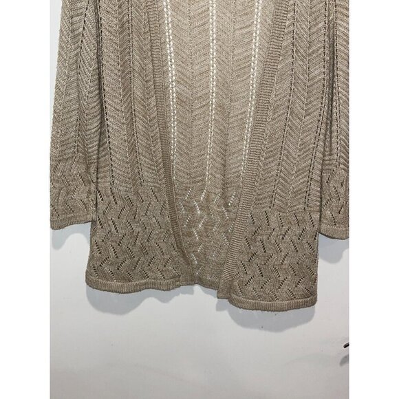 Notations Petite Womens Open Front Beige Knit Cardigan Sweater PM Made In USA - Picture 2 of 10